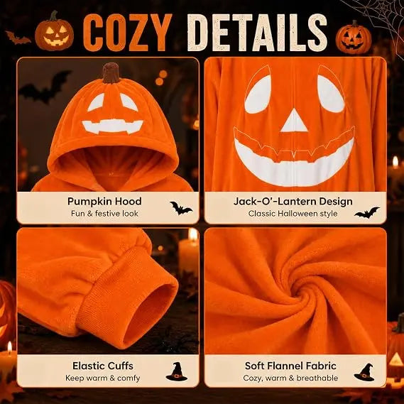 Halloween Adult Pumpkin Jack O Lantern Hooded Onesie Pajamas