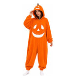 Halloween Adult Pumpkin Jack O Lantern Hooded Onesie Pajamas